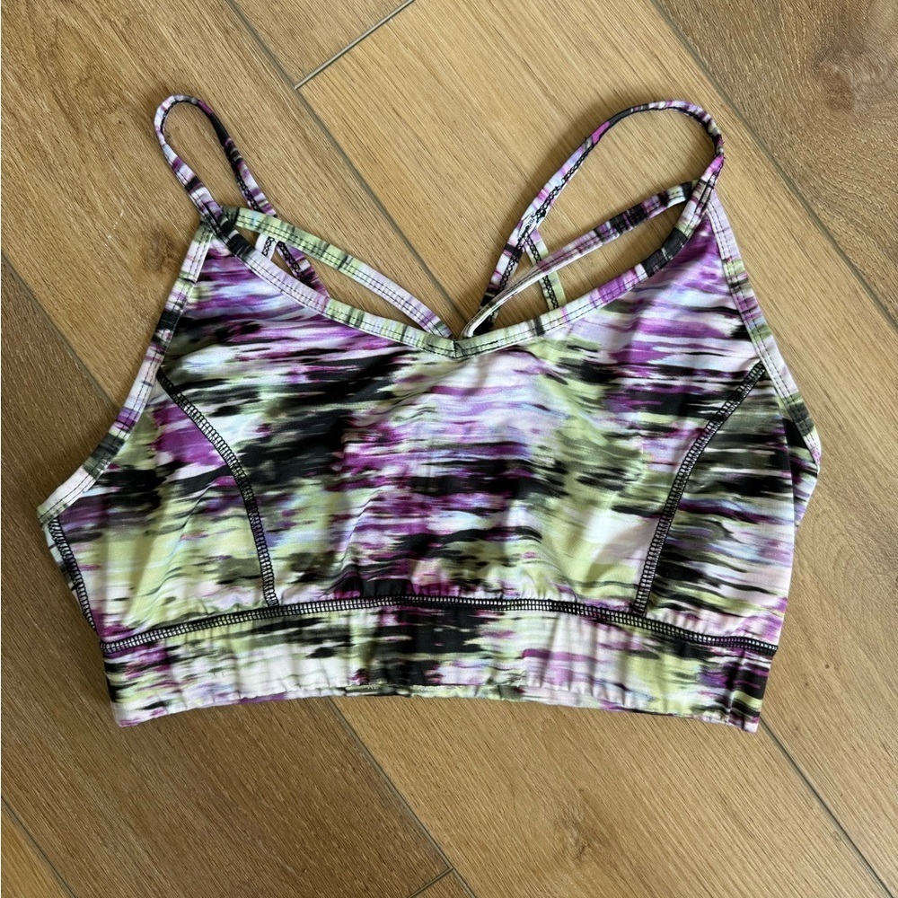 RBX Printed Strappy Sports Bra in Purple, Black & Lime